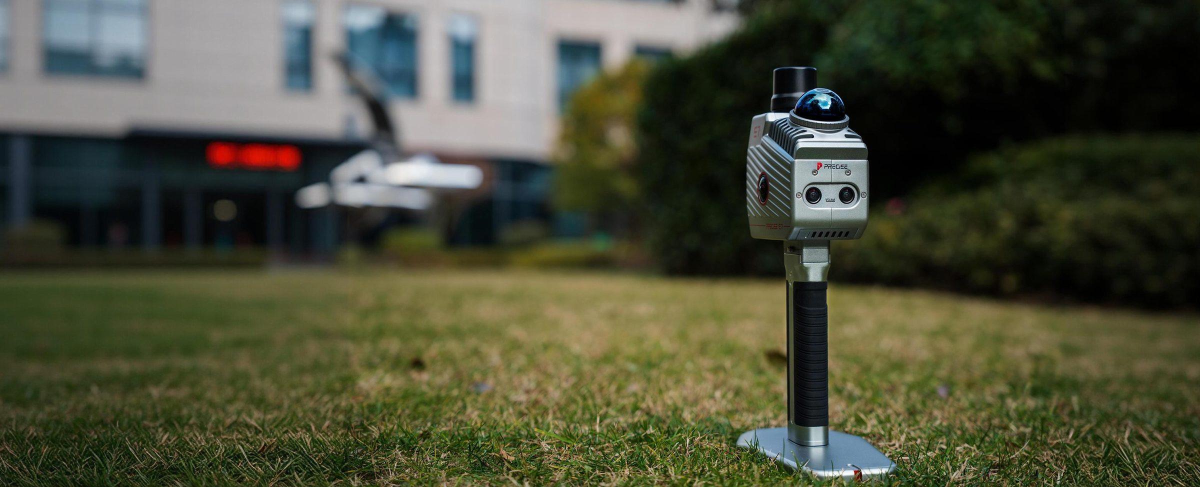 PRECISE S7 handheld 3D LiDAR scanner on a city rooftop