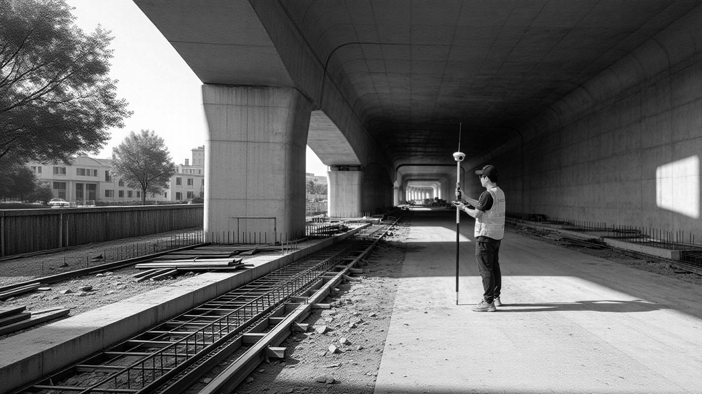 Surveyor using the PRECISE X9 Lite RTK receiver for visual stakeout in the field