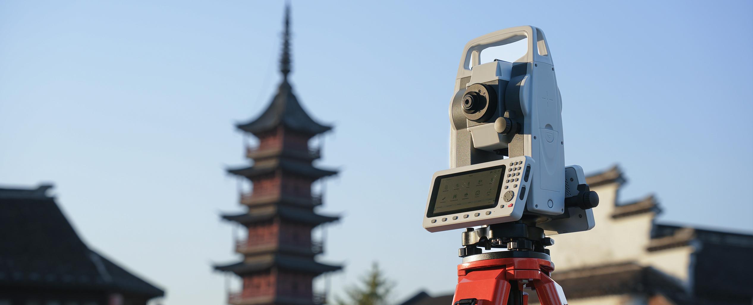 PRECISE T3 total station set up at a historic water-town site