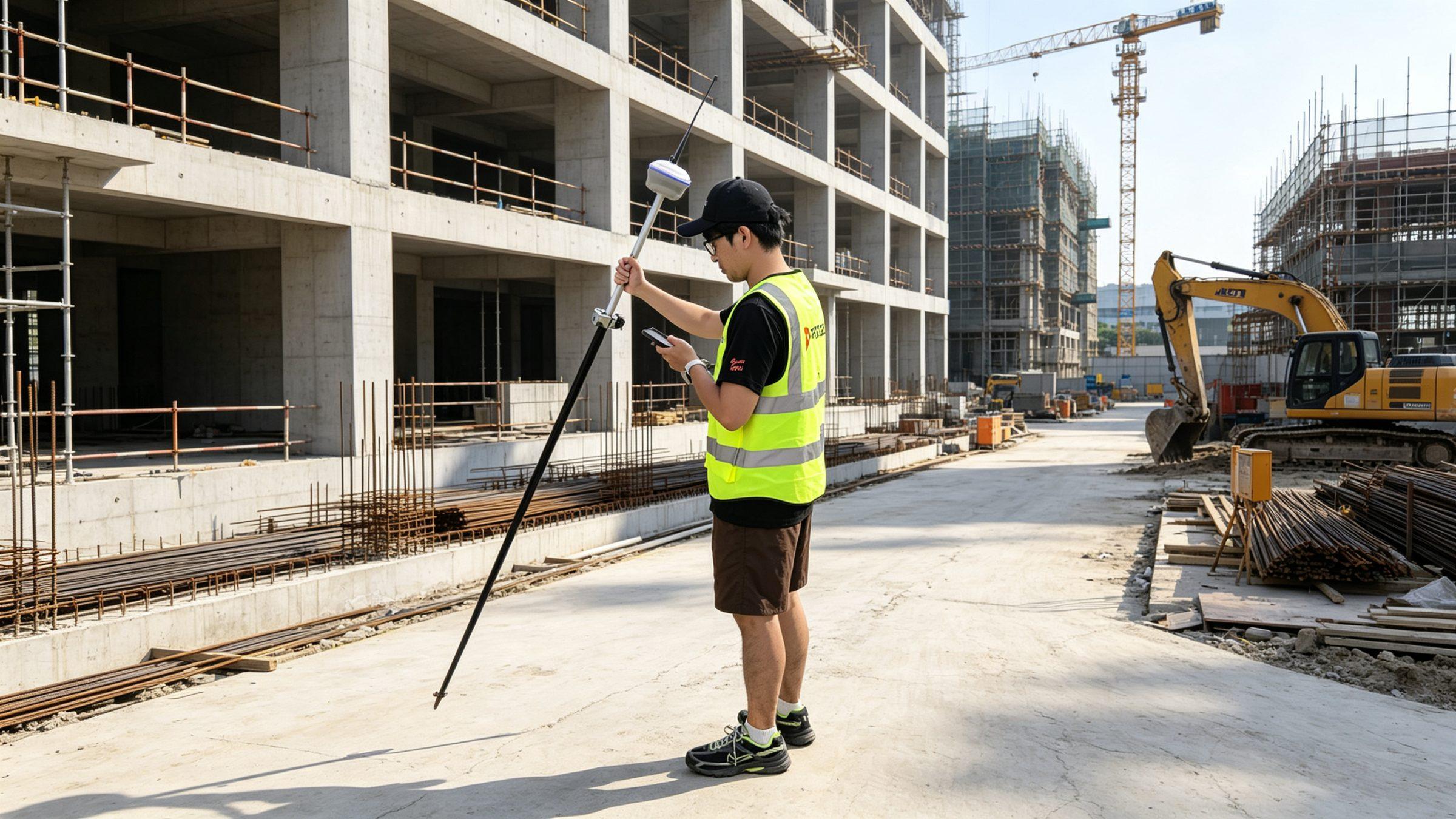 Surveyor using PRECISE X9 on an active construction site