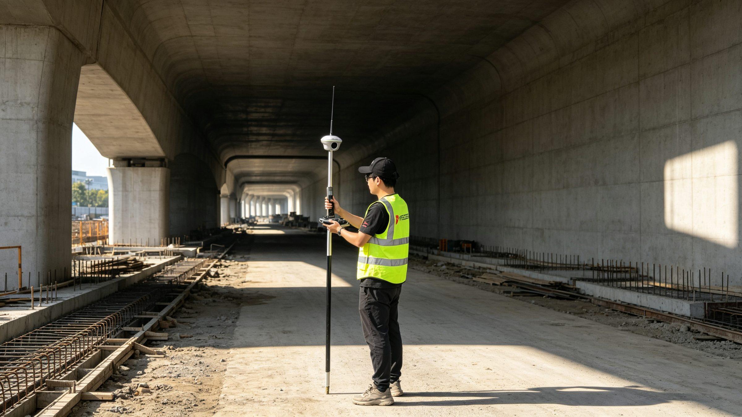 Surveyor using PRECISE X9 inside a tunnel construction site