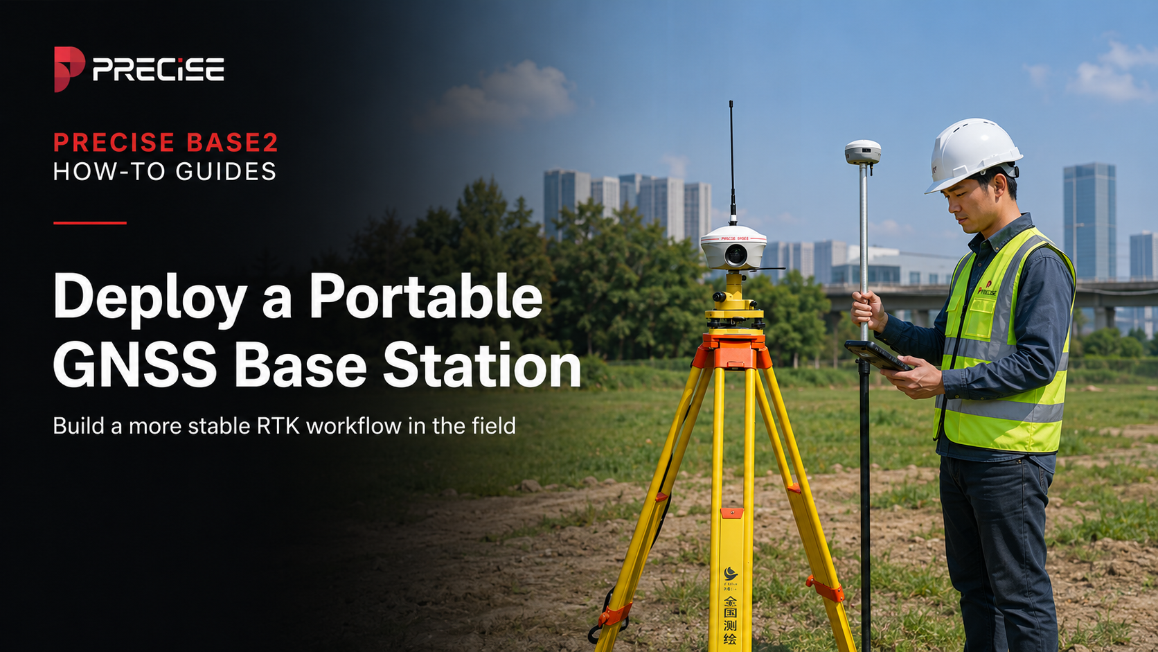 How to Deploy a Portable GNSS Base Station for Reliable RTK Surveying in the Field 1 PRECISE Base2 portable GNSS base station deployed on a tripod for reliable RTK surveying in the field